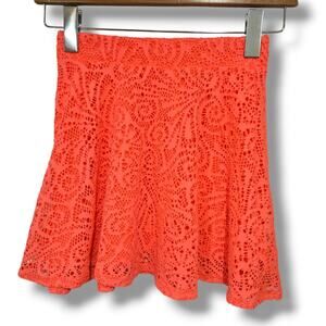 Aeropostale Juniors XS Pink Lace Overlay Skater Mini Skirt Vibrant Highlighter